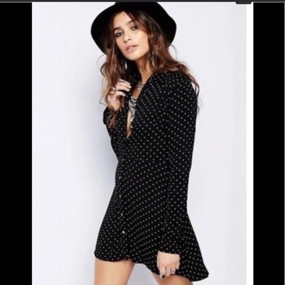 Free People Black and White Ruffled Bell Sleeve Sundress